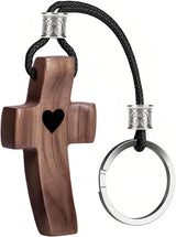 Handmade Wooden Cross Keychain, Christian Keychain, Natural Black Walnut, Relieve Anxiety Gift for Women and Men