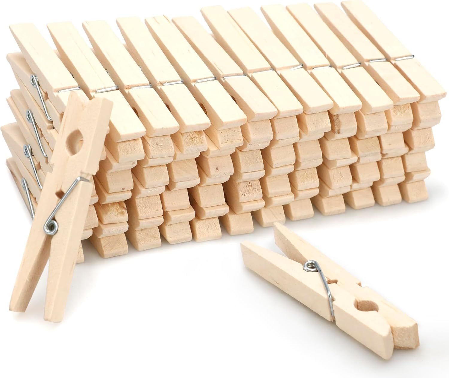 Clothes Pins Wooden – 50 Pack Wooden Clothespins 2.9 Inch with Rust-Resistant Coil, Natural Wood Clips for Laundry, Hanging Clothes, Crafts & DIY