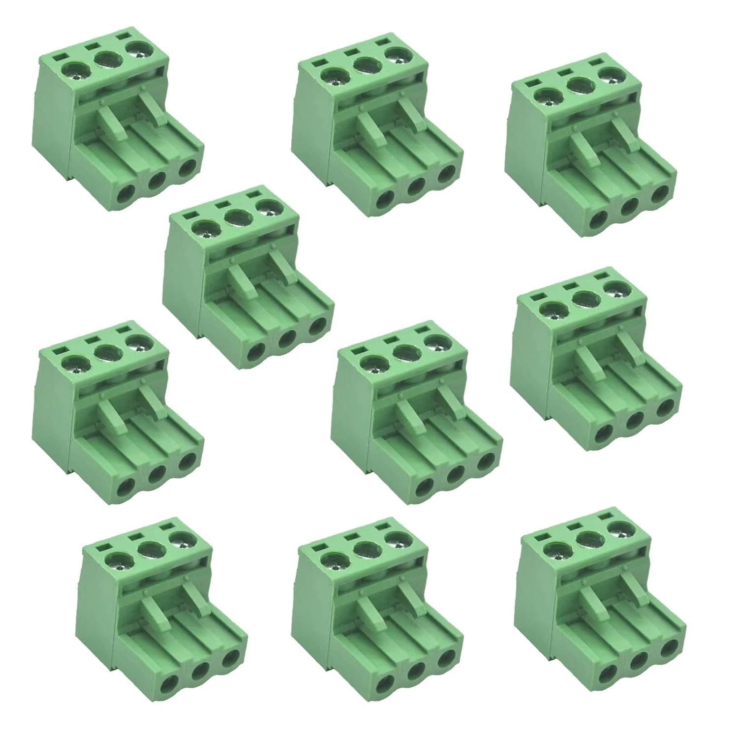 10 Pcs Green 5.08mm Pitch 3P Pluggable Teminal Blocks Connector Socket Adapters