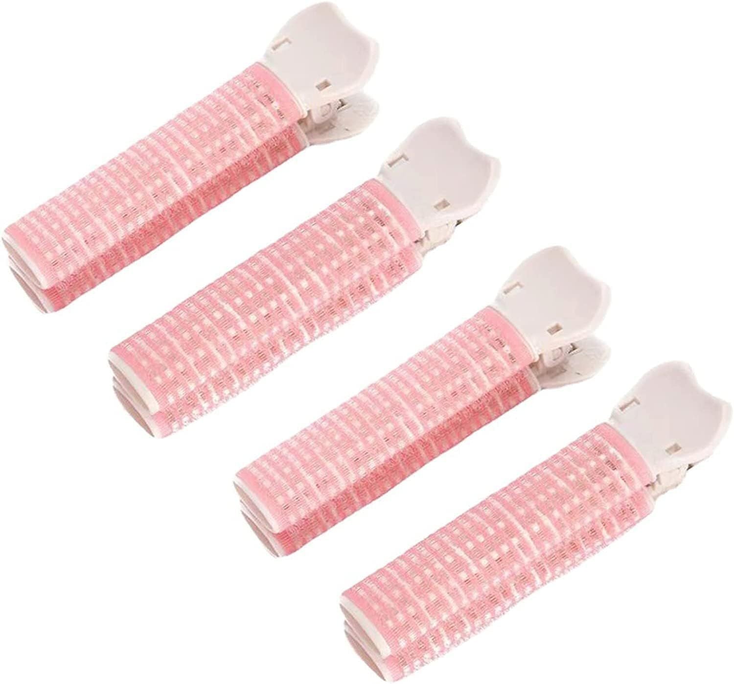 4 Pcs Pink Hair Rollers with Clip, Volumizing Hair Root Clips Bangs Curler DIY Hair Styling Accessories Hair Roller Tools