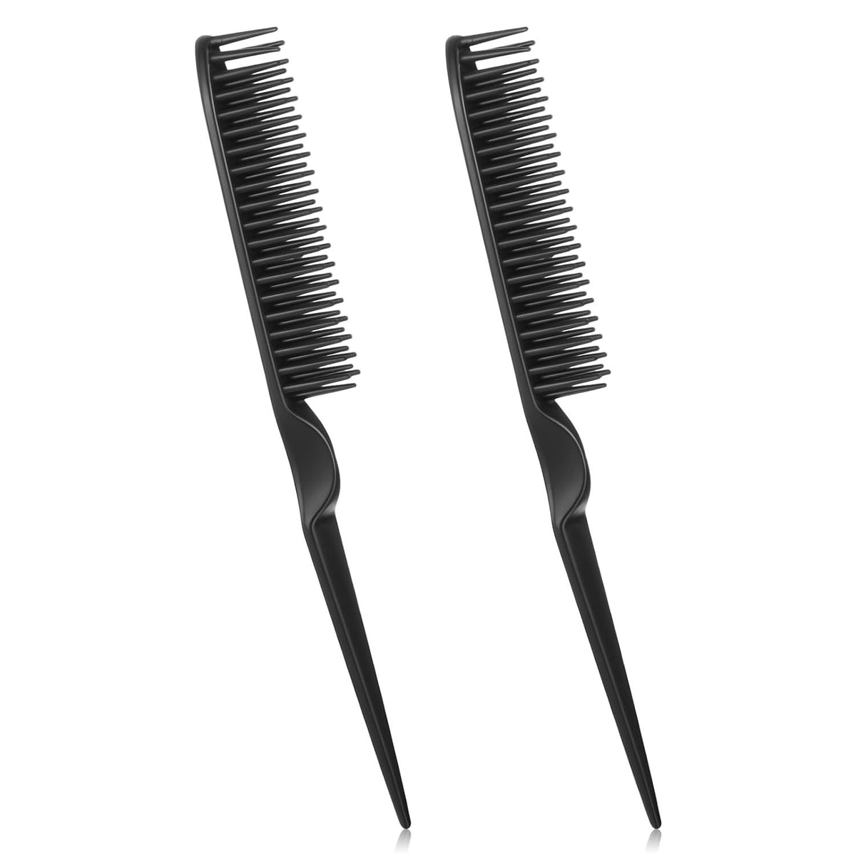 2 Pcs 3 Row Styling Comb, Curling Hair Styling Brush Rat Tail Comb Used for Combing, Separating and Shaping Curls (Black)