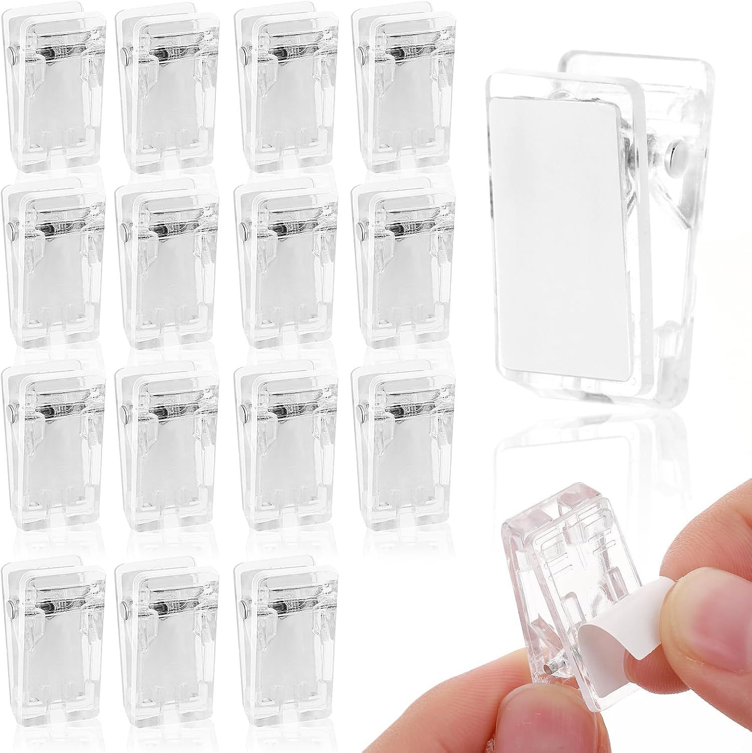 15Pcs Self Adhesive Clips, Tapestry Wall Hanging Clips Wall Clips for Hanger Poster Clips Shower Curtain Clips Double-Sided Adhesive Spring Clips for Blanket Poster Clothing Wall Flag (Clear)