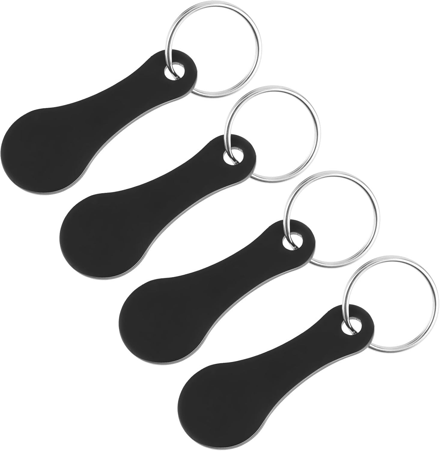 4 Pcs Stainless Steel Shopping Trolley Tokens, Portable Alloy Key Ring Quarter Holder Keychain Shopping Trolley Keyring for Men Women Shopping Cart Grocery Shopping Trolleys (Black)