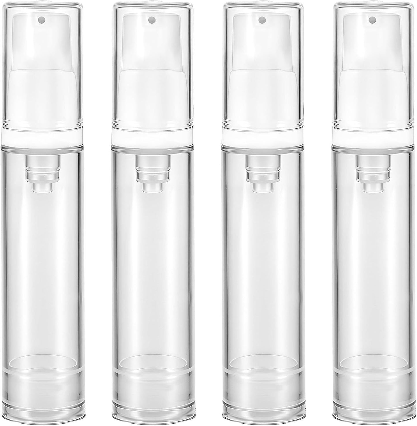 4 Pcs Refillable Clear Travel Airless Pump Container - Vacuum Cosmetic Press Pump Bottle for DIY Foundation Gel Lotion Moisturiser Shampoo Toiletry (10ml)