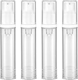 4 Pcs Refillable Clear Travel Airless Pump Container - Vacuum Cosmetic Press Pump Bottle for DIY Foundation Gel Lotion Moisturiser Shampoo Toiletry (10ml)