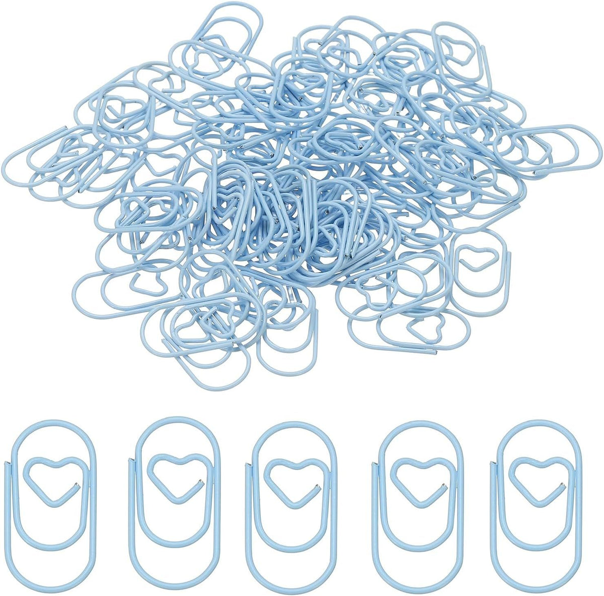1x0.4 Inch Mini Paper Clip, 80 Pcs Metal Heart Paper Clip Wide Rust-Proof Strong Durable Small Cute Bulk for Office Supplies Document Organization Binder Bookmarks Planner, Blue