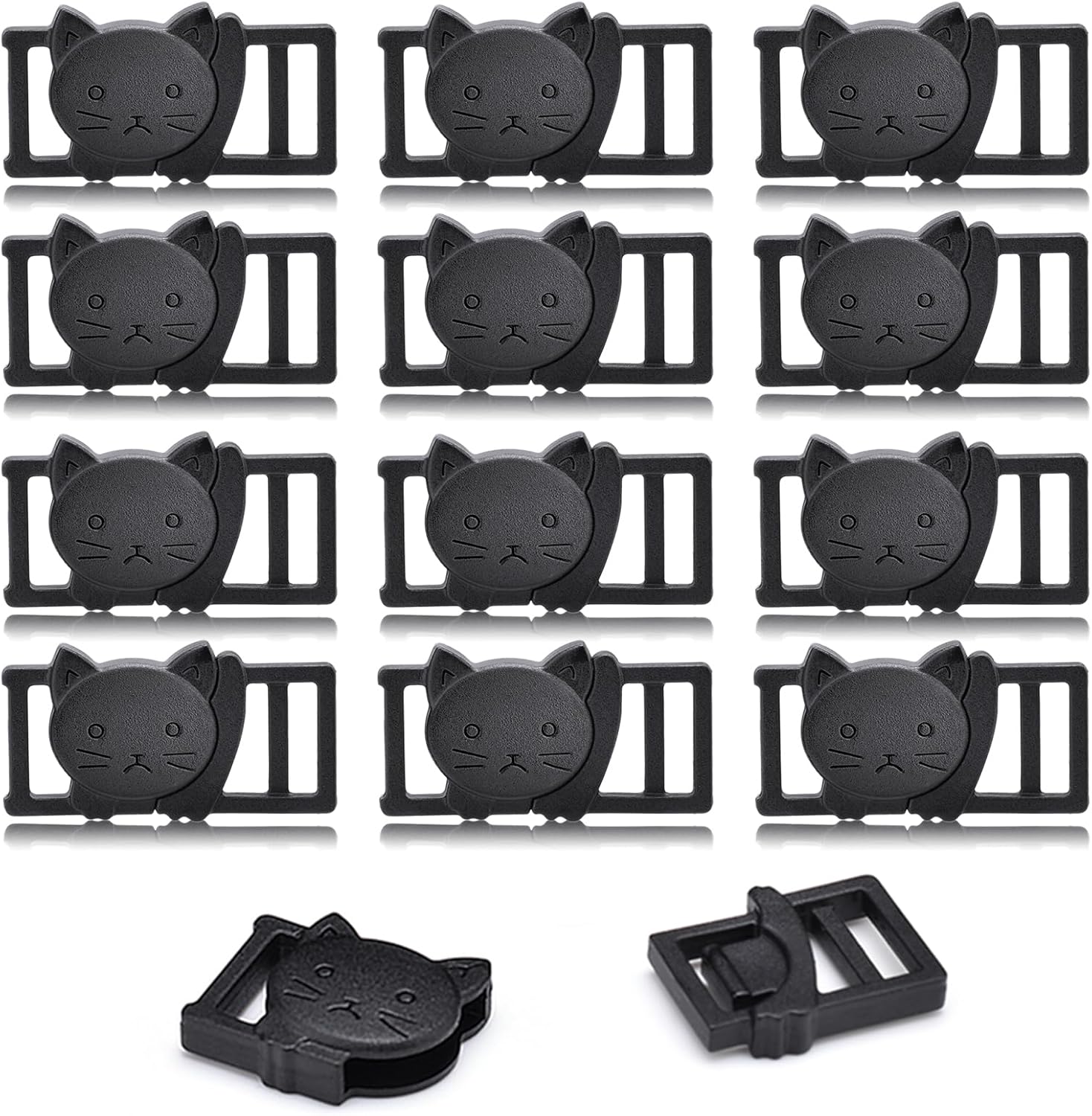 25Pack 3/8" Cat Collar Breakaway Clasps Accessories Plastic Adjustable Buckle Small Pet Supplies for Kitten Collar Straps DIY Cat Stuff(Black)