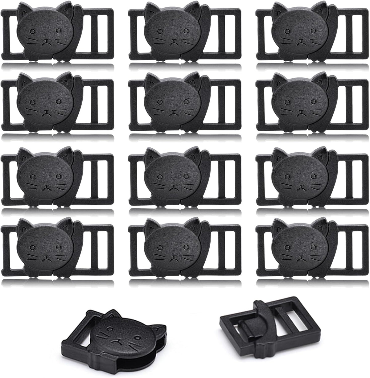 25Pack 3/8" Cat Collar Breakaway Clasps Accessories Plastic Adjustable Buckle Small Pet Supplies for Kitten Collar Straps DIY Cat Stuff(Black)
