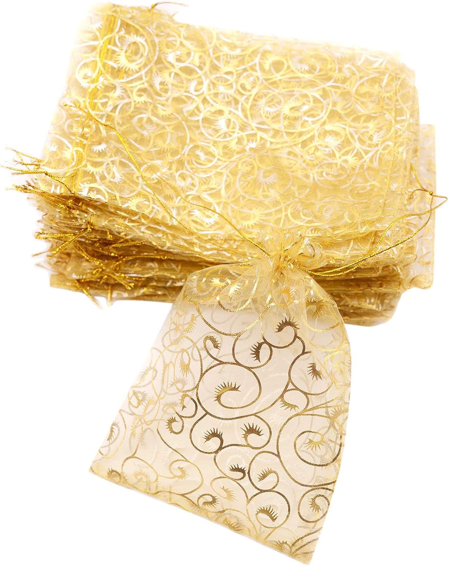 Wedding Favors Small Gift Bags, 100pcs 2.8x3.6 Inch (7x9cm) Gold Organza Bags for Party Favor Bags Small Business Candy Bags Mesh Bag (Gold, 2.8''x3.6'')