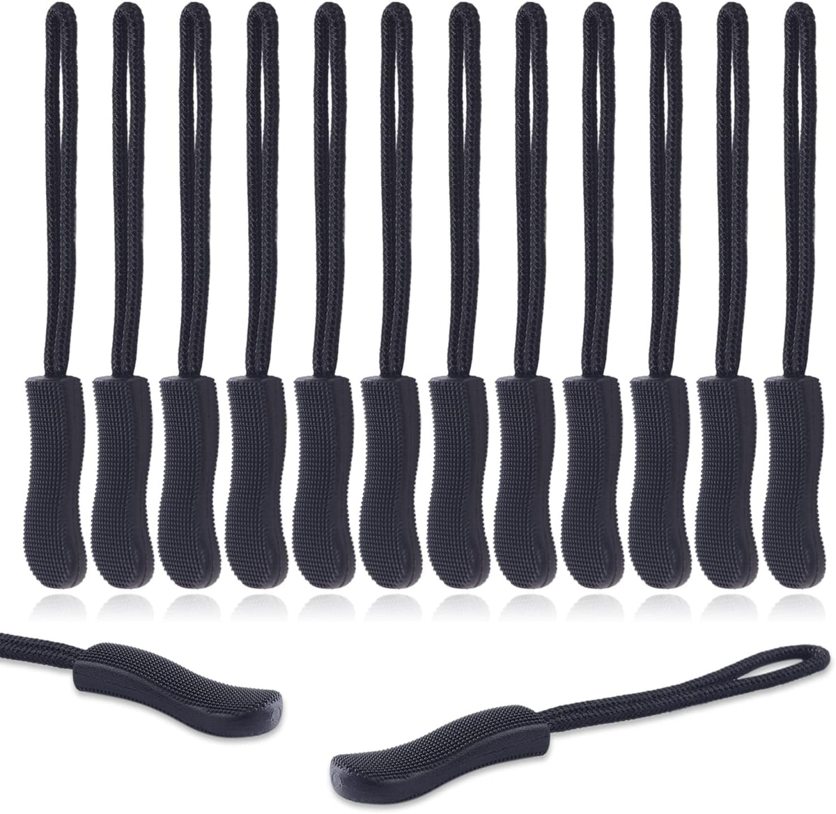 CooBigo 12Pack Zipper Pull Replacement, Golf Bag Parcord Zipper Pull Tab Replacement for Backpack, Jackets, Pants, Boots, Coats, Luggage - Balck(Universal Extender)