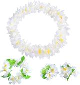 Yansanido 4 Pcs White Hawaiian Leis with Green Leaves for Graduation Party, Dance Party, Photo Prop in Outdoors (White)
