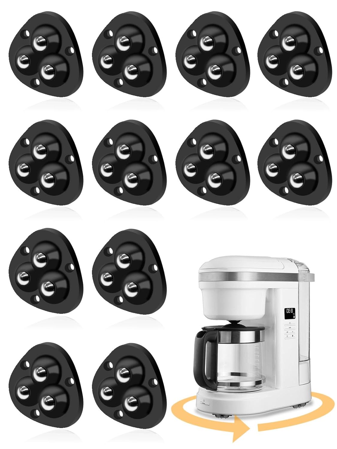 Small Appliance Caster Wheels,12 Pcs Mini Appliance Rollers for Kitchen Appliances Countertop 360°Rotation Self Adhesive Swivel Wheels for Coffee Maker,Storage Bins,Trash Can(Black)