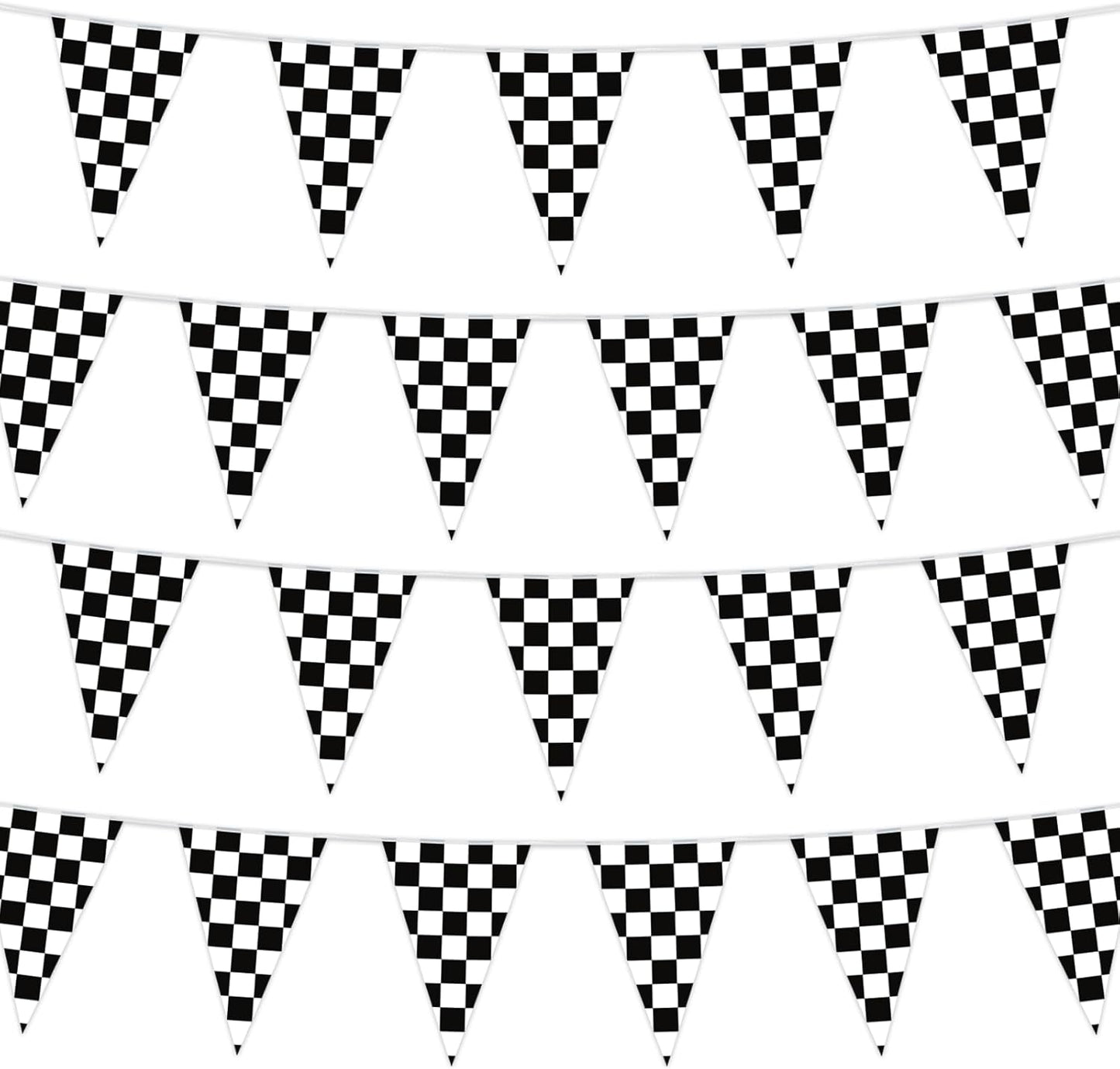 HOOSUN Checkered Flag Banner Race Cars Birthday Decorations,98 Ft 48 Pcs Checkered Flag Party Supplies,Racing Flags Decorations,Black and White Race Car Flag Pennant Banner for Nascar Cars Theme Party