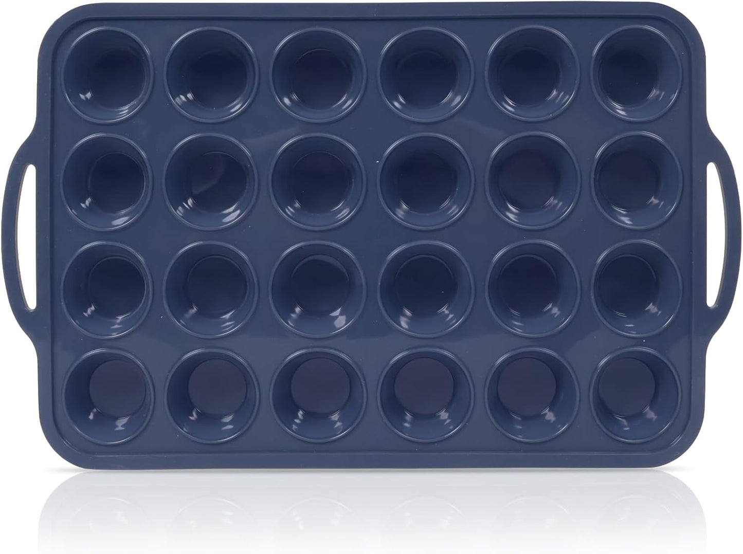 Mini Silicone Muffin Pan with Metal Frame, Non Stick Silicone Cupcake Pan with Handles 24 Cup, BPA Free Silicon Muffin Tin Tray Small for baking, egg bites, Cupcake Mold Grey