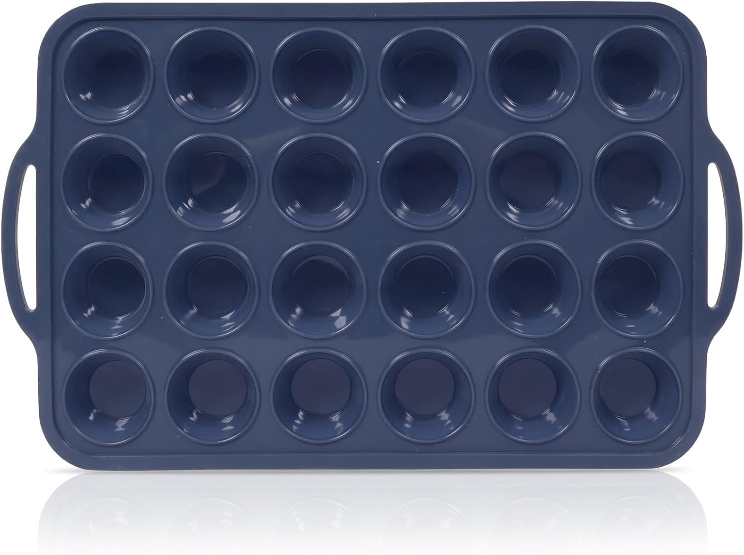 Mini Silicone Muffin Pan with Metal Frame, Non Stick Silicone Cupcake Pan with Handles 24 Cup, BPA Free Silicon Muffin Tin Tray Small for baking, egg bites, Cupcake Mold Grey