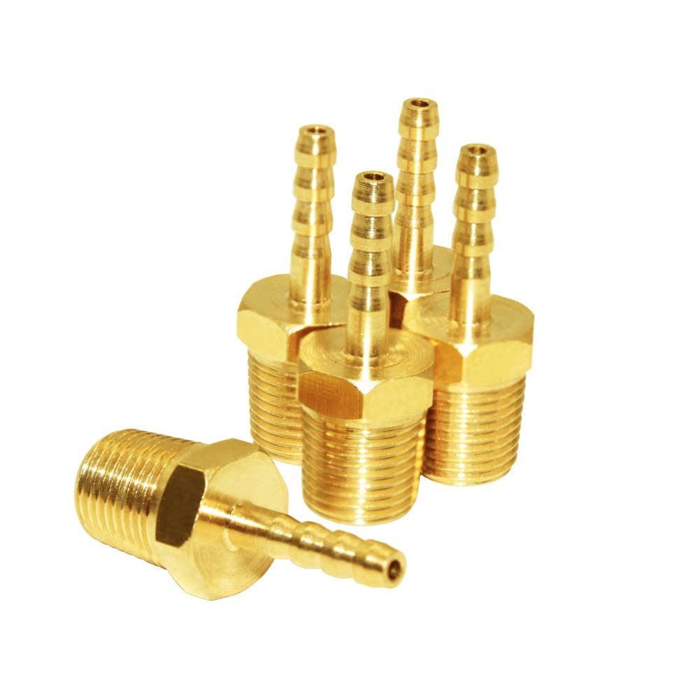5 Pcs Hose Barb Fittings 1/8" Barb to 1/8" NPT Male Thread Brass Metals Adapter Connector