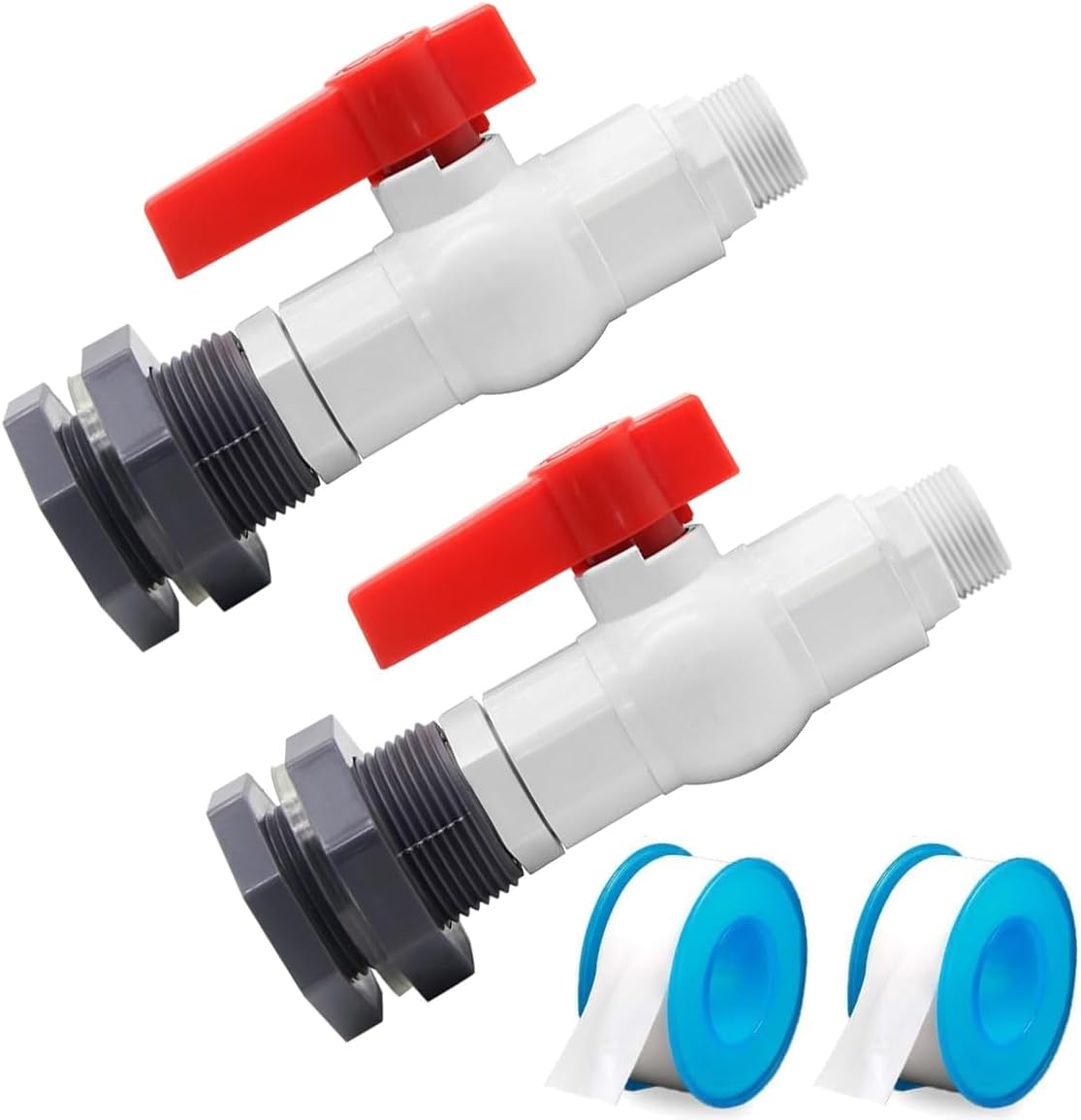 Rain Barrel Spigot Kit PVC Water Barrel Valve Diverter with Bulkhead Fitting and Garden Hose Adapter for Water Tanks, Aquariums, Tubs, Pools (Pack of 2)