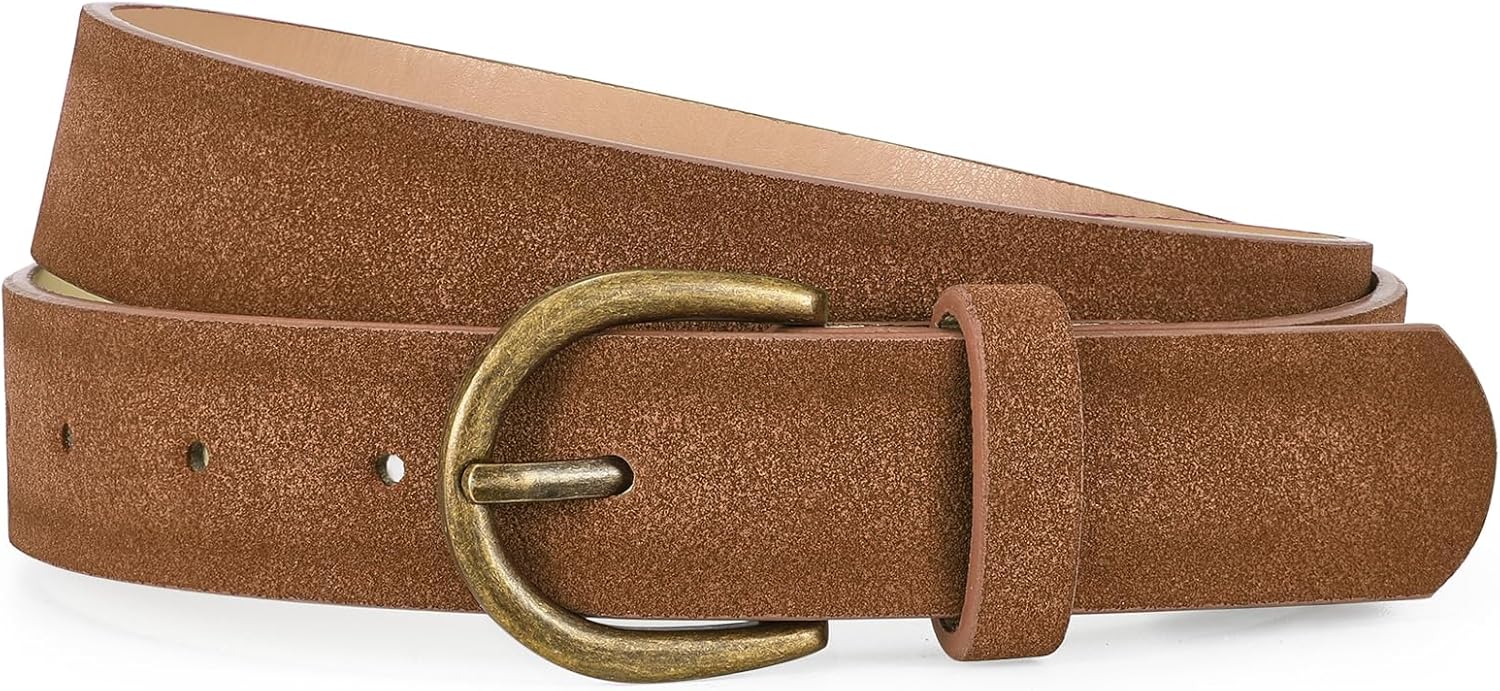 Women Suede Leather Belt for Jeans Vintage Leather belt for Pants Ladies Waist Belts with Bronze Buckle
