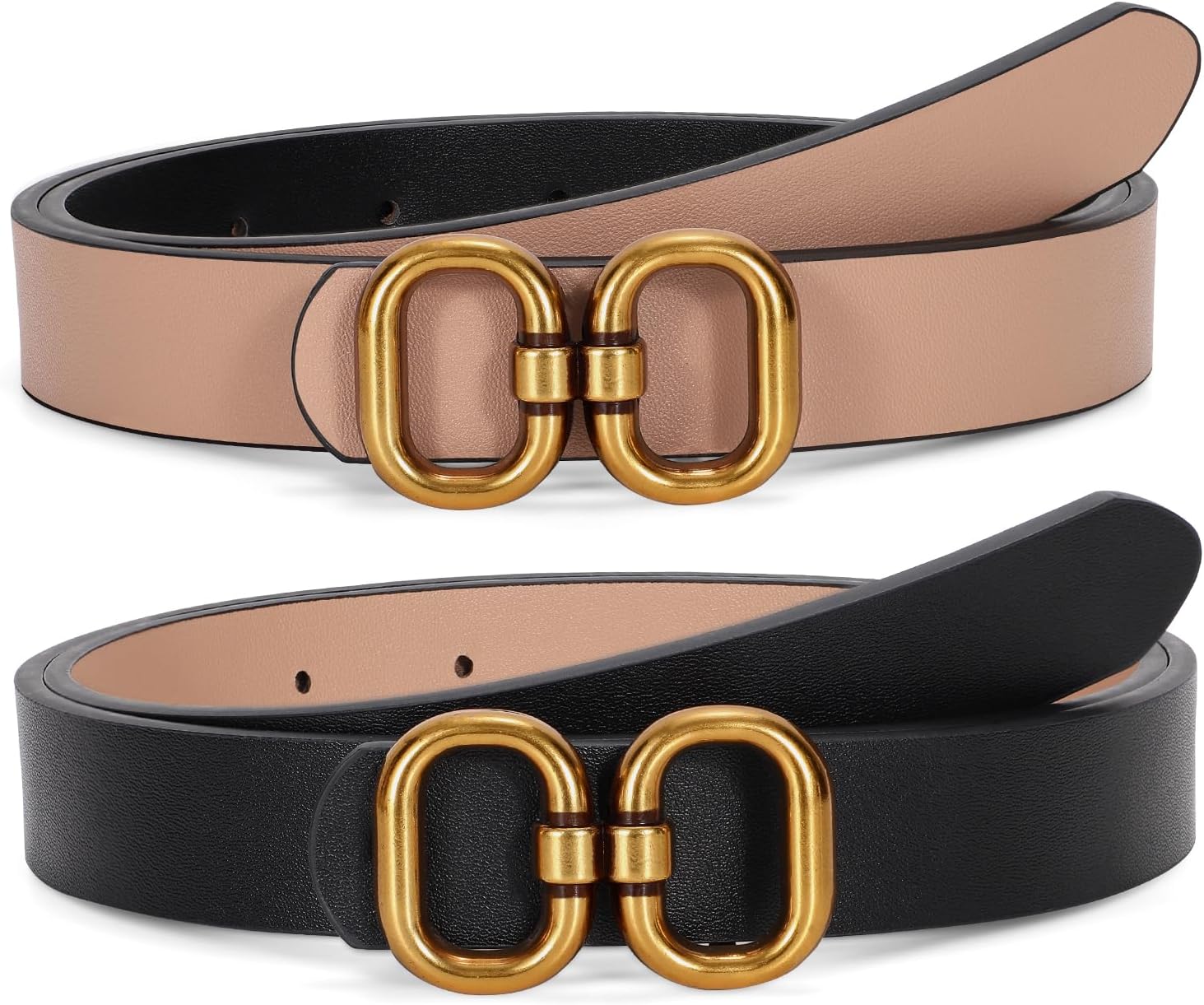 Reversible Leather Belt for Women with Gold Buckle Ladies Leather Belt for Jeans Pants