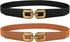 2 Pack Women Skinny Elastic Waist Belt for Dress Ladies Thin Stretch Belt with Gold Buckle