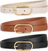 Women Skinny Leather Belt for Dress Pants Jeans Ladies Thin Waist Belts with Gold Buckle