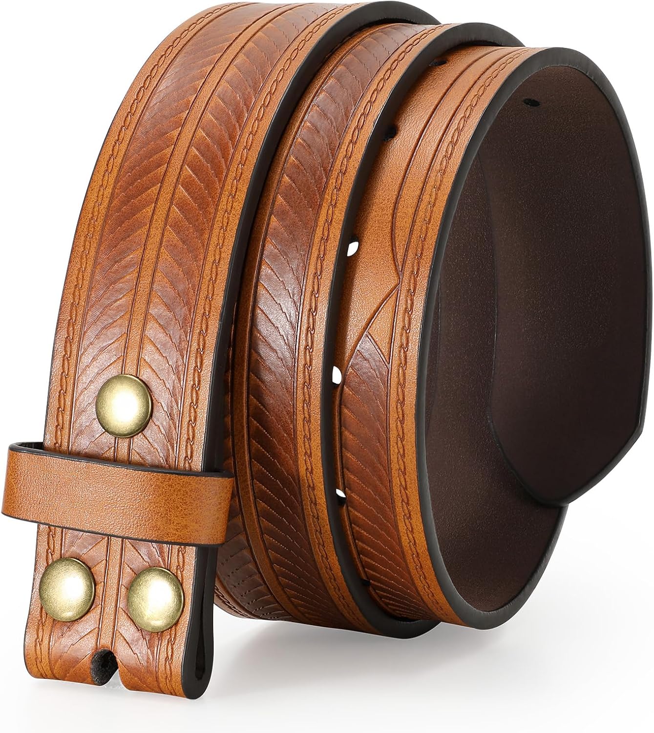 Western Belts for Men without Buckle Cowboy Cowgirl Leather Belts Strap for Jeans