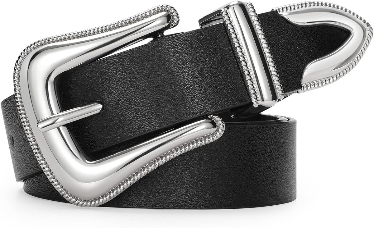 Women Leather Belt Fashion Leather Waist Belt for Pants Jean Ladies Western Leather Belt