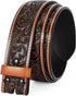 Western Belt Strap for Men without Buckle 1.5" Wide Floral Engraved Embossed Leather Belt Strap