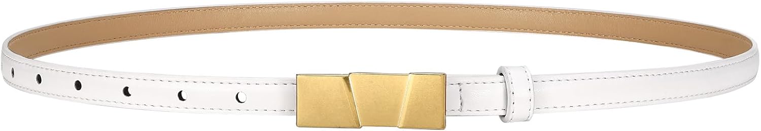 Thin Belt for Women Leather with Gold Buckle, Skinny Lightweight Women's Belts for Dresses, Fashion Belts for Pants