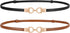 2 Pack Skinny Leather Belts for Women Thin Waist Belts with Adjtable Gold Buckle for Dresses, Coats and Jeans