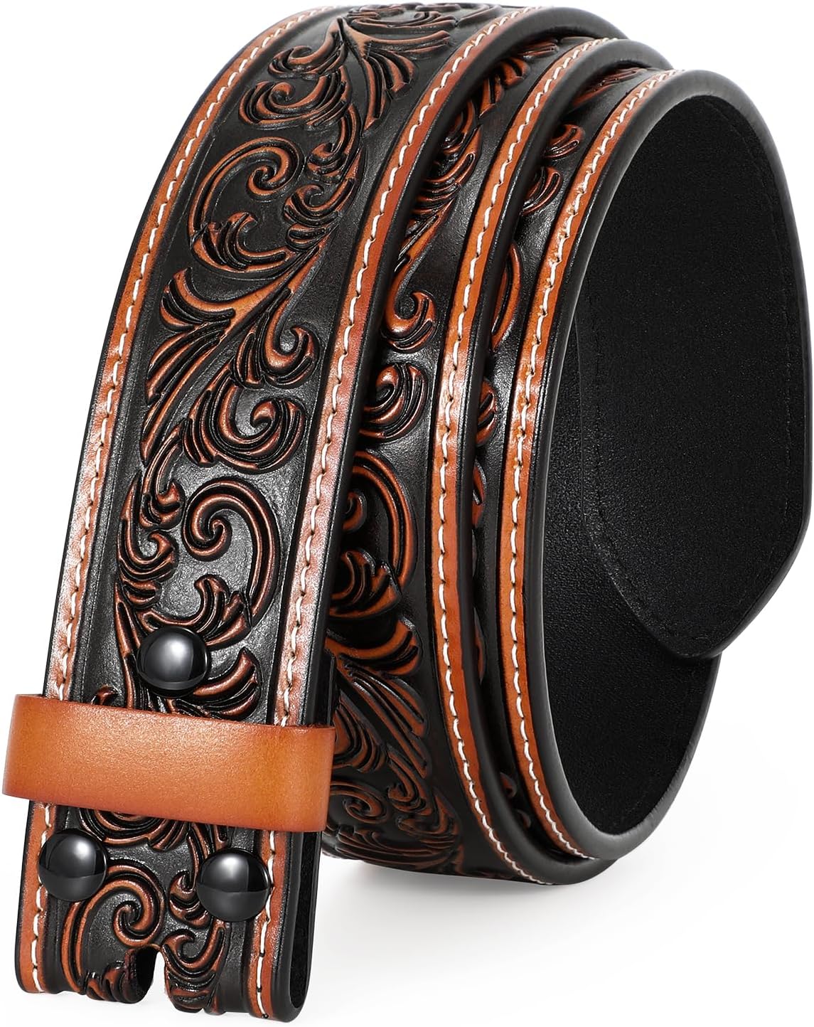 Western Belt Strap for Men without Buckle 1.5" Wide Floral Engraved Embossed Leather Belt Strap