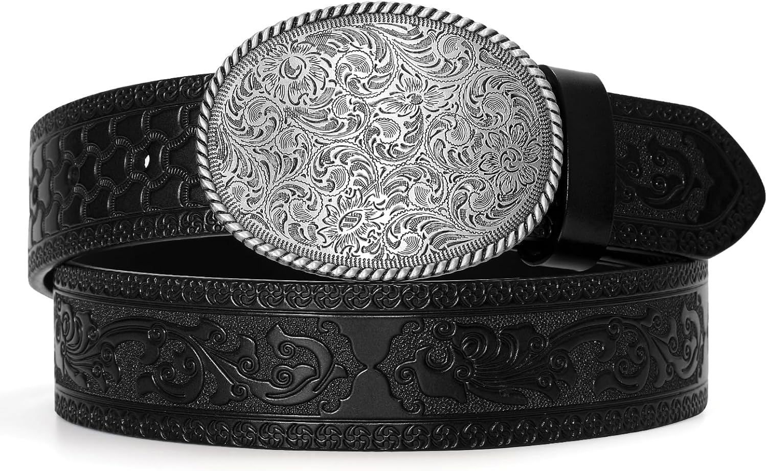 Western Leather Buckle Belt for Men Women Cowboy Cowgirl Mens Leather Belt for Jeans
