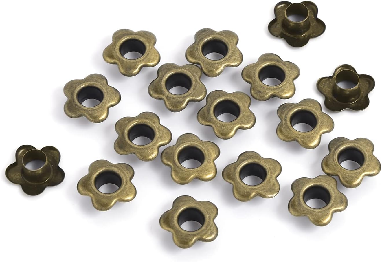CooBigo Flower Eyelet Grommets, 5mm Metal Eyelets for Fabric Clothing, Shoe Eyelets, Belt, Bags, Bookmarks