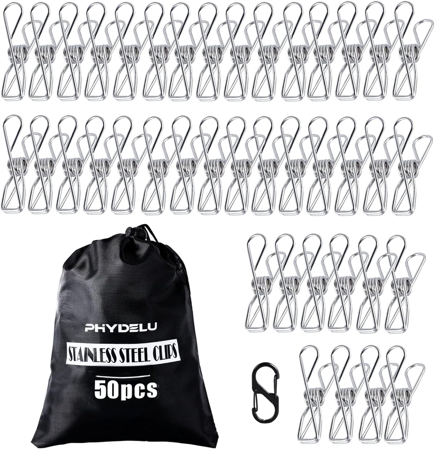 (50PCS) Stainless Steel Laundry Clothes Pins Heavy Duty Outdoor, Clothespins for Hanging Clothes, Metal Clips, Metal Snack Bag Chip Clips for Food Packages, Mini Clothes pins