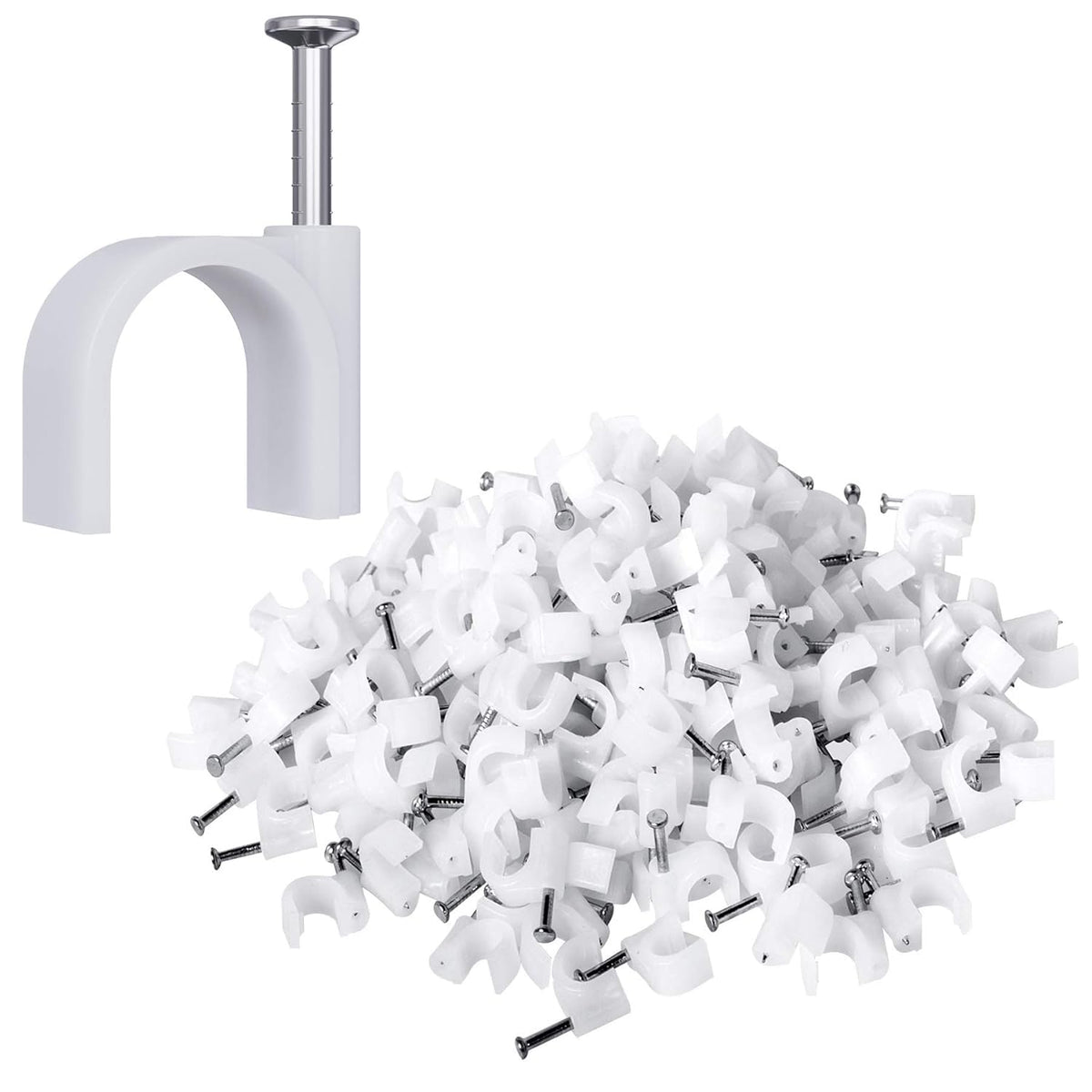 200 Pcs Cable Clips Nail in, Cord Clips Ethernet Cables Wire Wall Clips Cable Straps Cables Tacks Cable Nails Coax Cable Clips Cable Management for Speaker 7mm Cat6 - White
