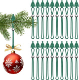 Christmas Ornament Hooks Green Tree Hanger - 20 PCS Reable Silicone Clips, Cable Ties, Cord Organizers for Holiday Decorations Storage, Elastic Stretchable