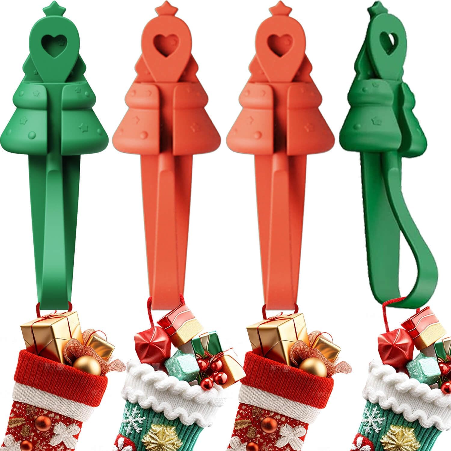 Christmas Stocking Holders - 4 Pack Adhesive Mantle Hooks & Garland Hanger - Damage-Free No Drill Hanging for Brick Fireplace and Pack