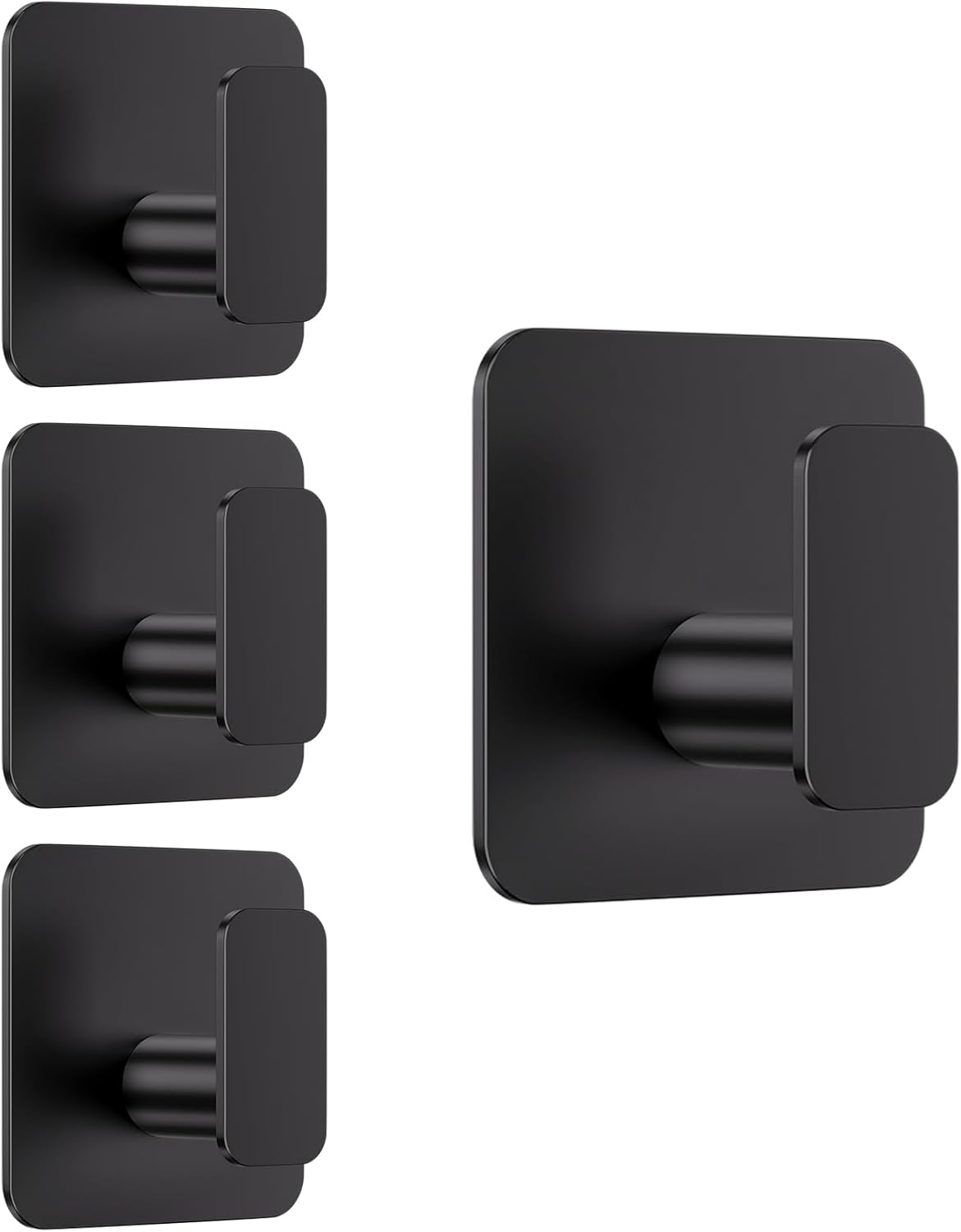 Black Hooks for Hanging Heavy Duty, Adhesive Hooks for Shower, Bathroom, Kitchen, Robe, Towel, Coat, Waterproof & Rtproof Hook for Walls No Damage, Sticky Wall Towel Hooks - 4 Pack