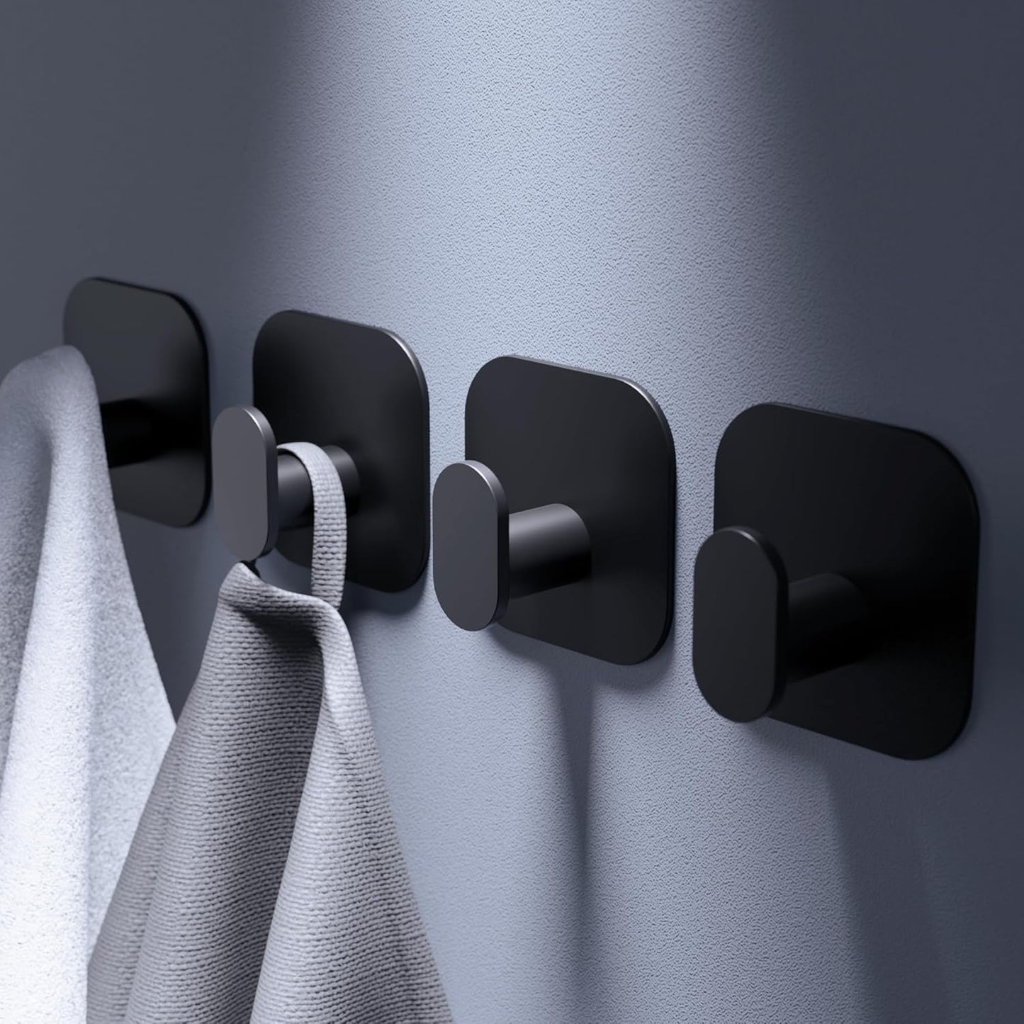 Self Adhesive Hooks - 4 Pack Heavy Duty Wall Hooks no Damage, Sticky Hook for Hanging Coat/Robe/Towel, Stick on Kitchen/Bathroom/Shower (Matte Black, Stainless Steel)