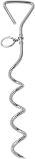 Dog Tie-Out Stake, Durable Silver Spiral Anchorstake, Secure Outdoor Tethering for All Cable Leash Chain, Camping Yard, Rt-Resistant, Easy Installation, Medium, 16 Inch