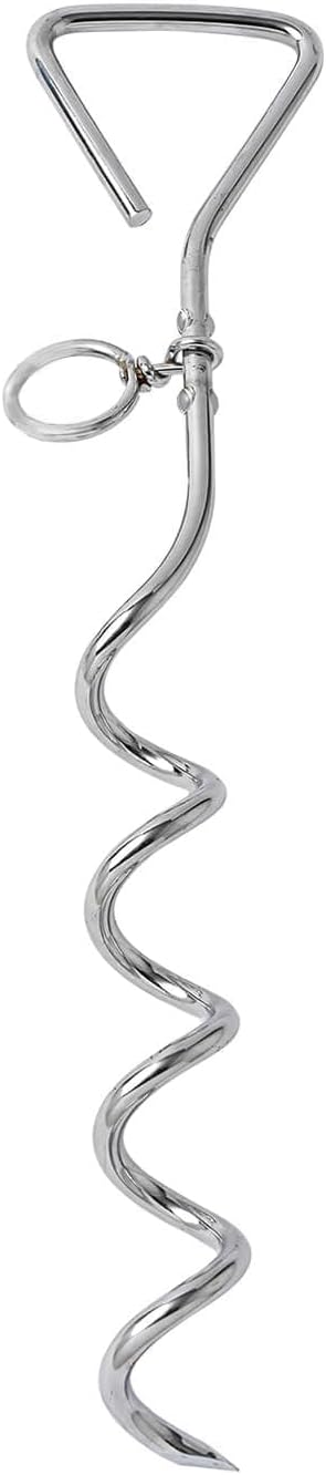 Dog Tie-Out Stake, Durable Silver Spiral Anchorstake, Secure Outdoor Tethering for All Cable Leash Chain, Camping Yard, Rt-Resistant, Easy Installation, Medium, 16 Inch