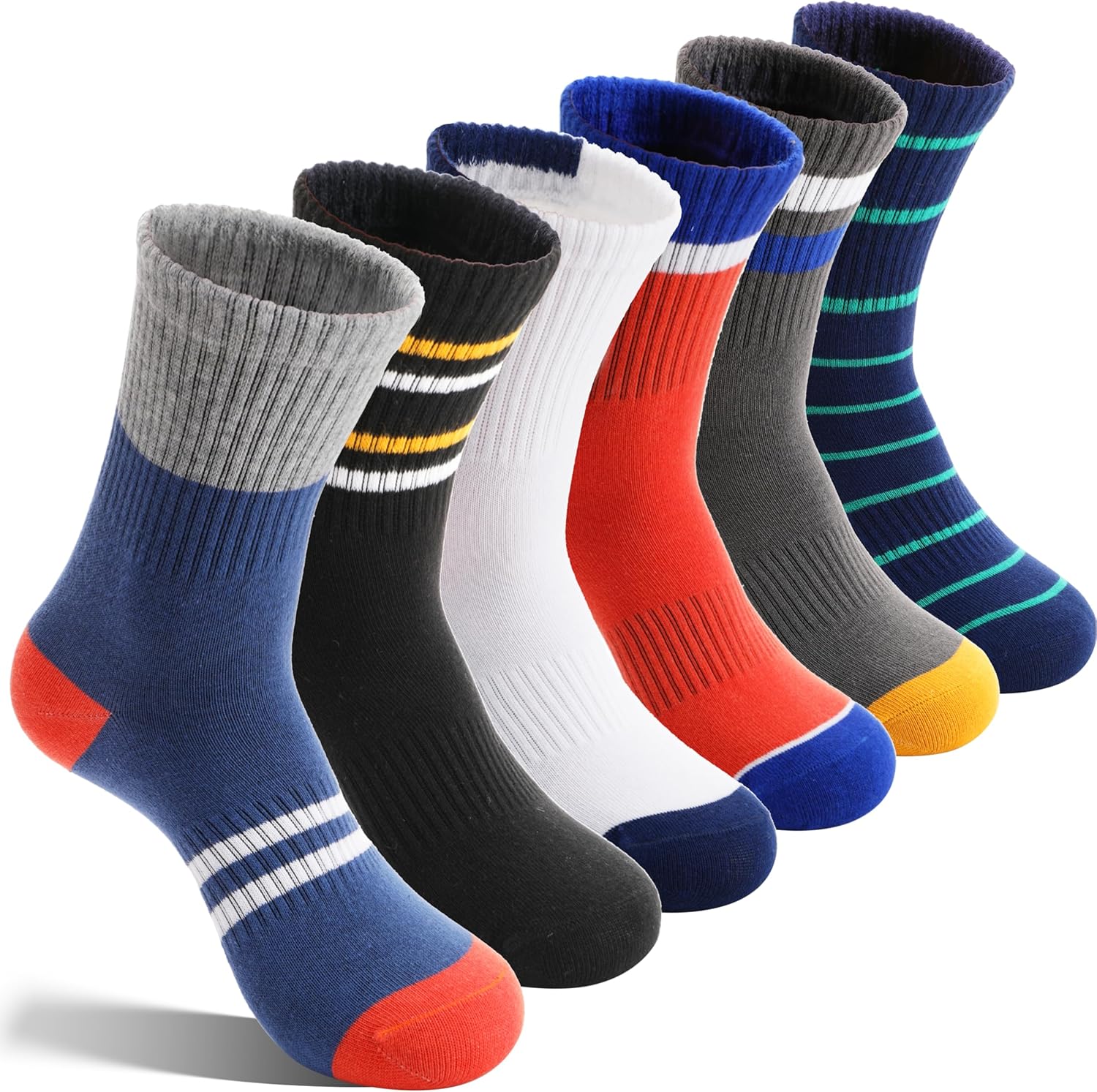 6 Pairs Kids Boys Socks Athletic Basketball Sport Breathable Crew Soft Cotton Youth Socks for Outdoor