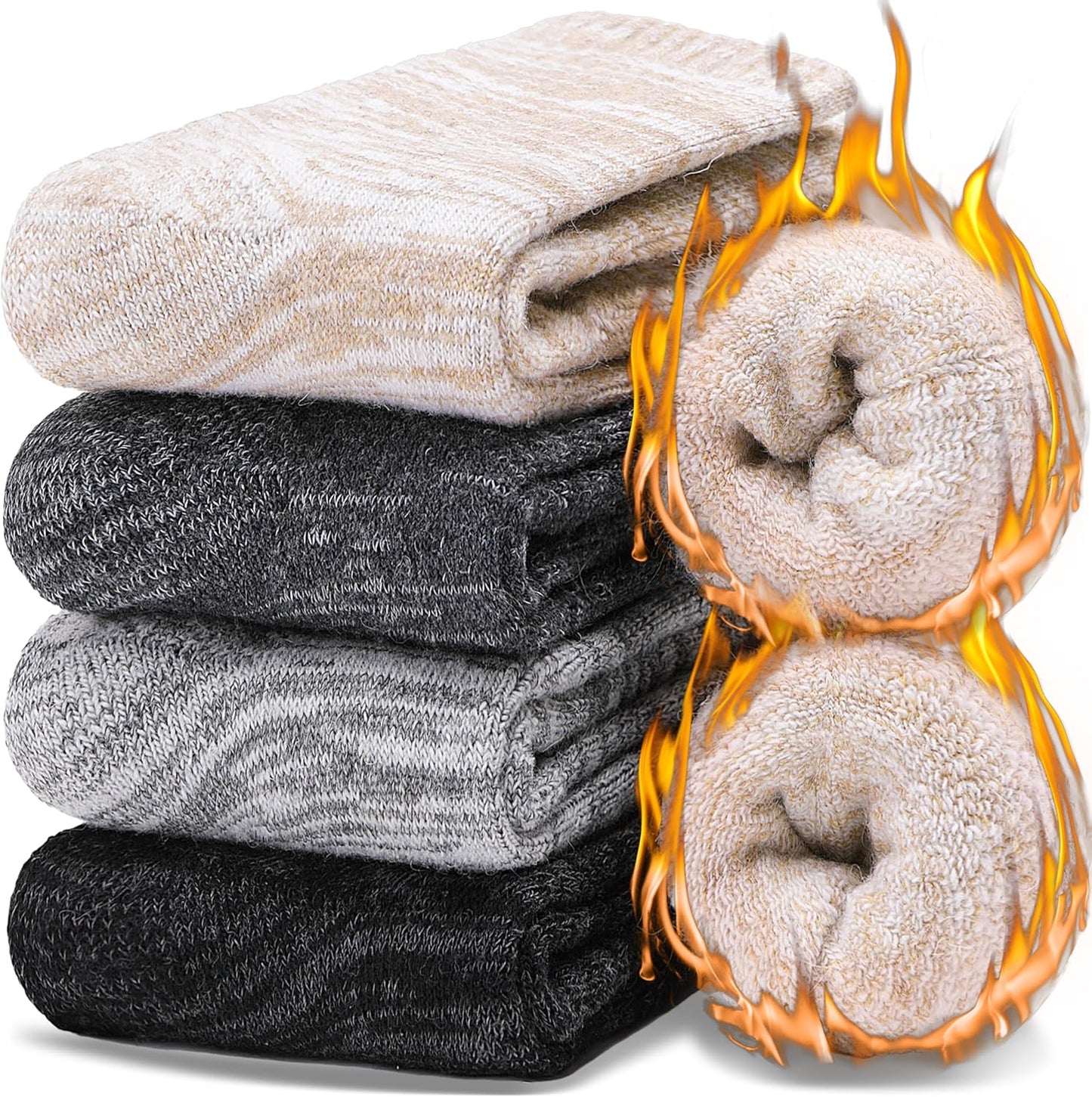 Merino Wool Thermal Warm Socks Thick Winter Hiking Cozy Crew Comfy Chioning Socks 4 Pairs for Women Men