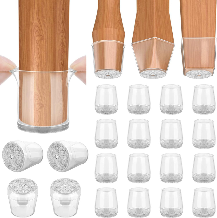 Silicone Chair Leg Floor Protectors, Stool Leg Protectors Cap, Chair Leg Caps for Hardwood Floors (Clear-16pcs, Round S)