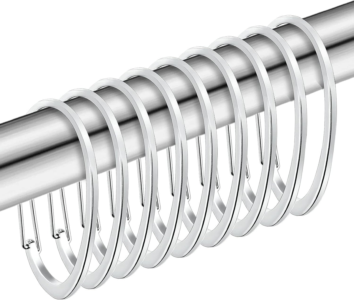 Silver Shower Curtain Rings, Rtproof Shower Curtain Hooks for Bathroom,  Chrome Decorative Shower Hooks Rings for Shower Curtain Rod Hangers, Set of 12