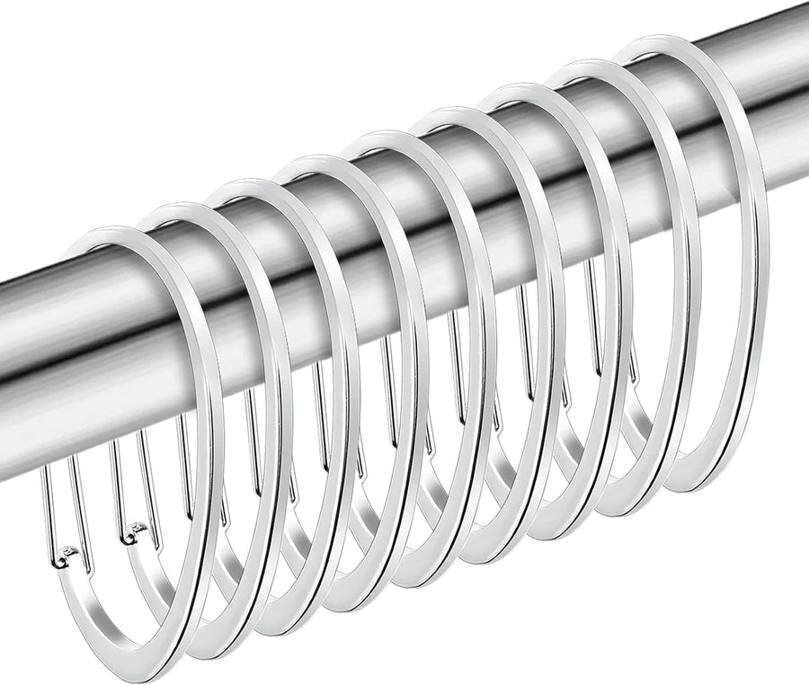 Silver Shower Curtain Rings, Rtproof Shower Curtain Hooks for Bathroom,  Chrome Decorative Shower Hooks Rings for Shower Curtain Rod Hangers, Set of 12