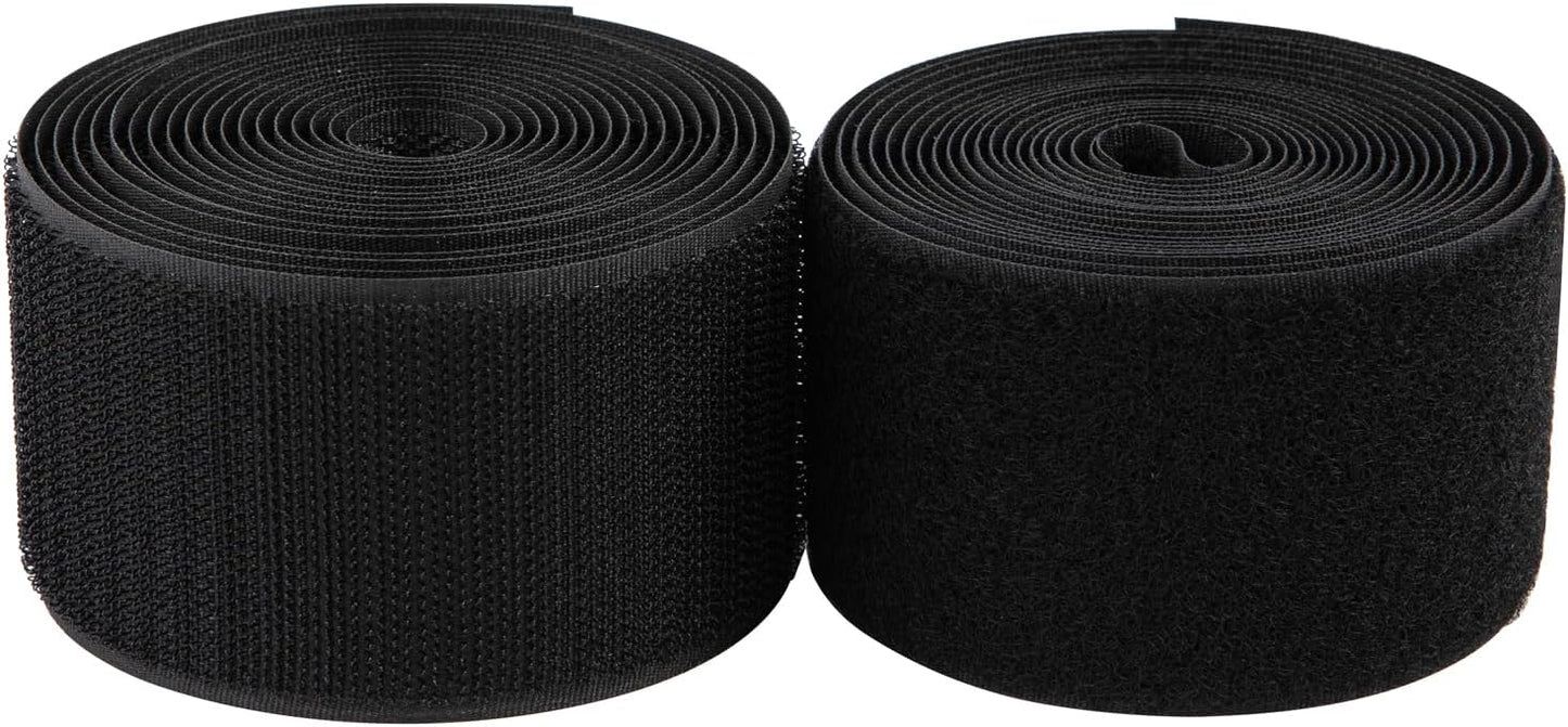 2 Inch Sew on Hook and Loop Strips | Easy to Sew | Excellent Grip | Non-Adhesive Back Nylon Fabric Fastener Strips for Clothing Sewing Crafts and DIY Projects, Black, 2in x 3yd