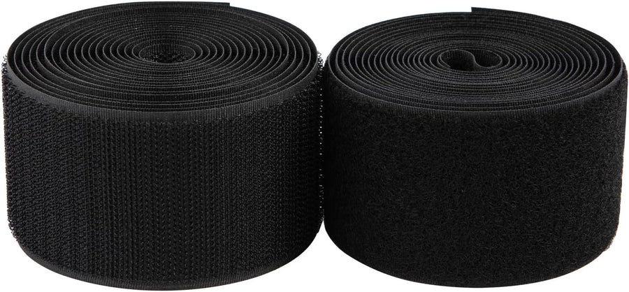 2 Inch Sew on Hook and Loop Strips | Easy to Sew | Excellent Grip | Non-Adhesive Back Nylon Fabric Fastener Strips for Clothing Sewing Crafts and DIY Projects, Black, 2in x 3yd