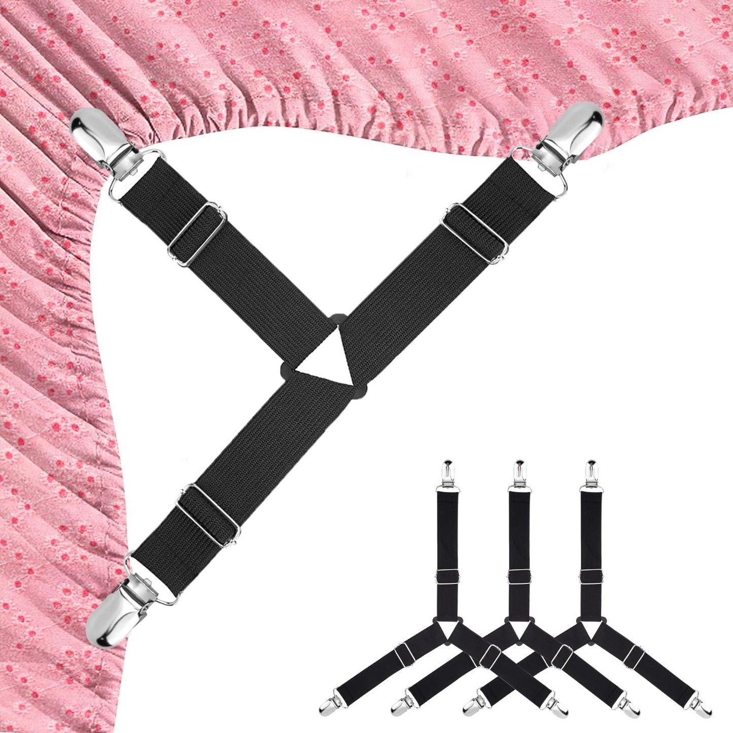 Bed Sheet Straps 4 Pcs Triangle Bed Sheet Holders Fitted Sheet Clips Adjtable Sheet Spenders Mattress Fasteners Gripper Corner Clips for Bed Mattress Cover Fitted Bed Sheets Sofa Chion