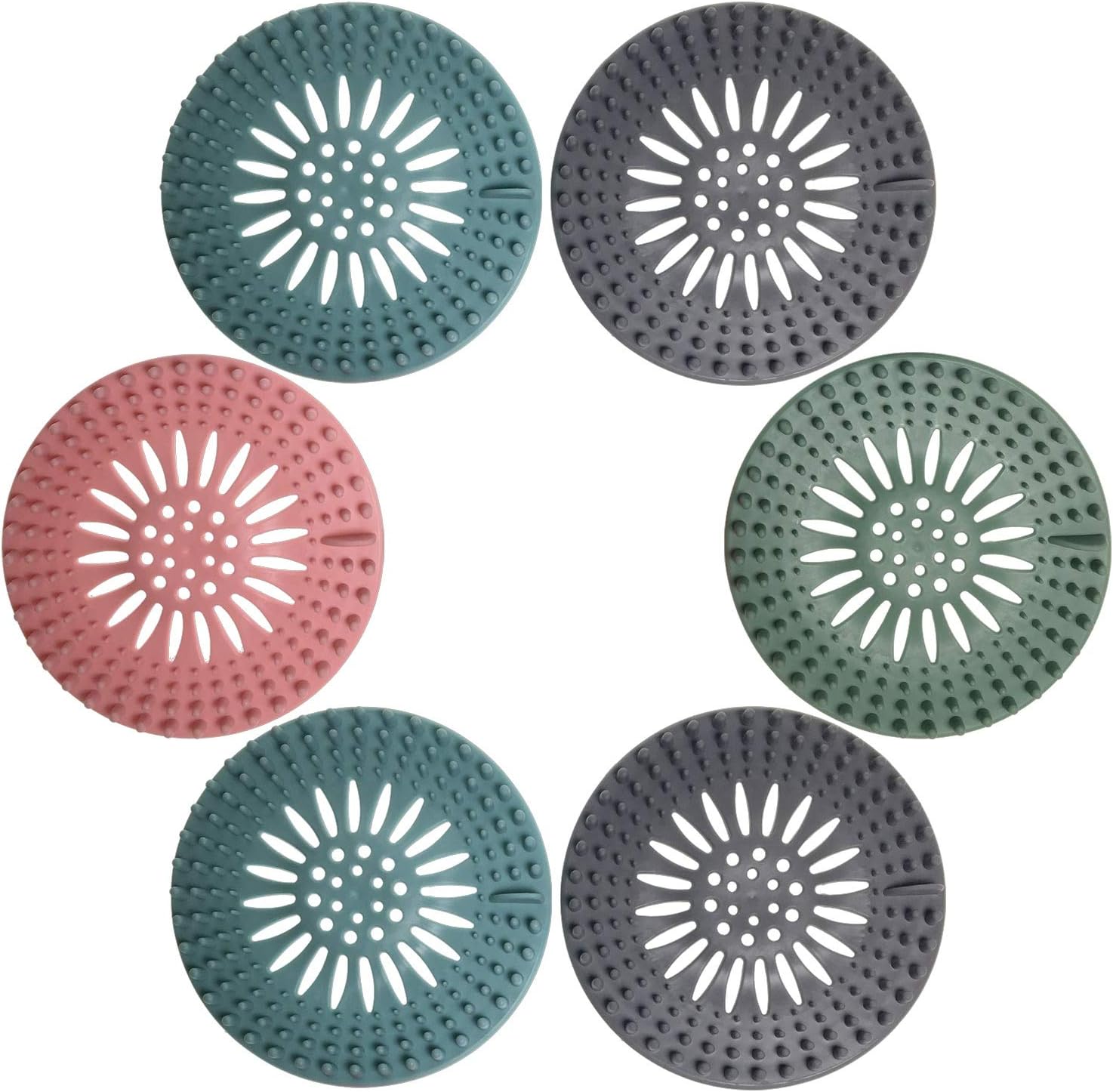 Shower Hair Drain Catcher Bathtub Silicon Tub Hair Catcher Universal Drain Stopper Bathtub Hair Catcher for Drain Bathroom Bathtub Kitchen Tub (Mix Colors, 6 Pack)
